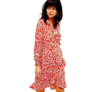 Vero Moda Printed Ruffle Wrap Dress size Large L NWT sleeves